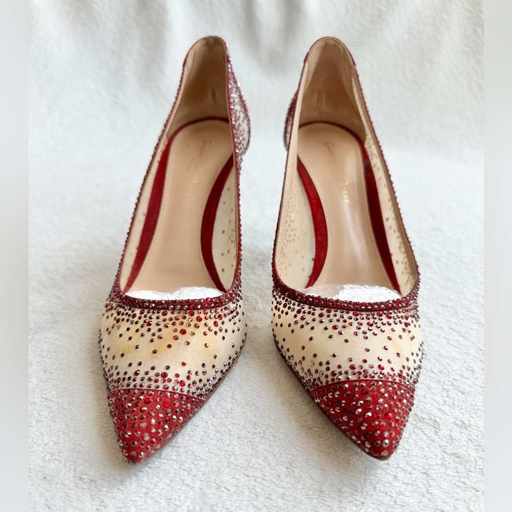 Gianvito‎ Rossi Rania 105 crystal-embellished pumps EU 38 US 8 red heels - Picture 12 of 14